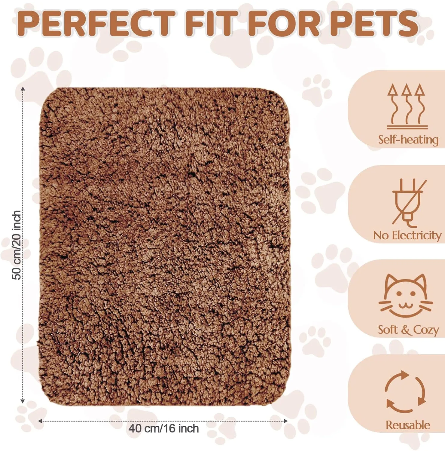 1 Pack Self Warming Cat Bed Pad Self Heating Cat Mat 16 x 20 Inch Cat Warmer Bed Mat for Feral and Indoor Washable Thermal Pet Kennel Pad with Anti-Slip Bottom(Brown)