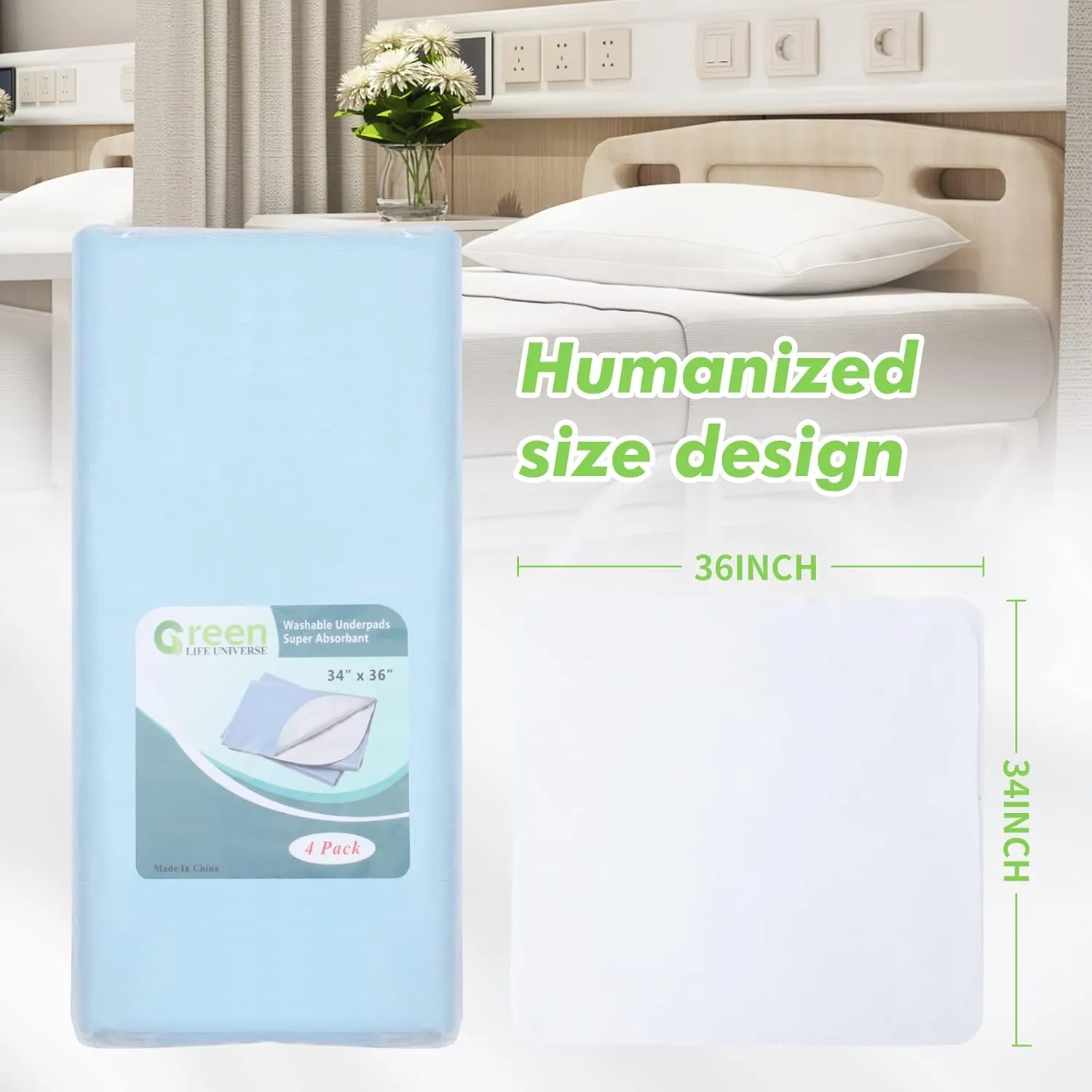 12 Pack Waterproof Underpads Washable Reusable Pet Dog Pee Pad Soft Incontinence Adult Senior, 34" x 36"
