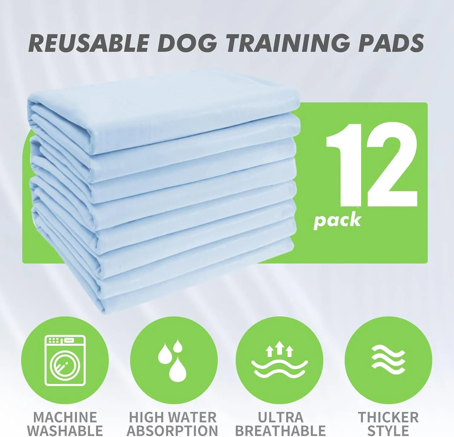 12 Pack Waterproof Underpads Washable Reusable Pet Dog Pee Pad Soft Incontinence Adult Senior, 34" x 36"
