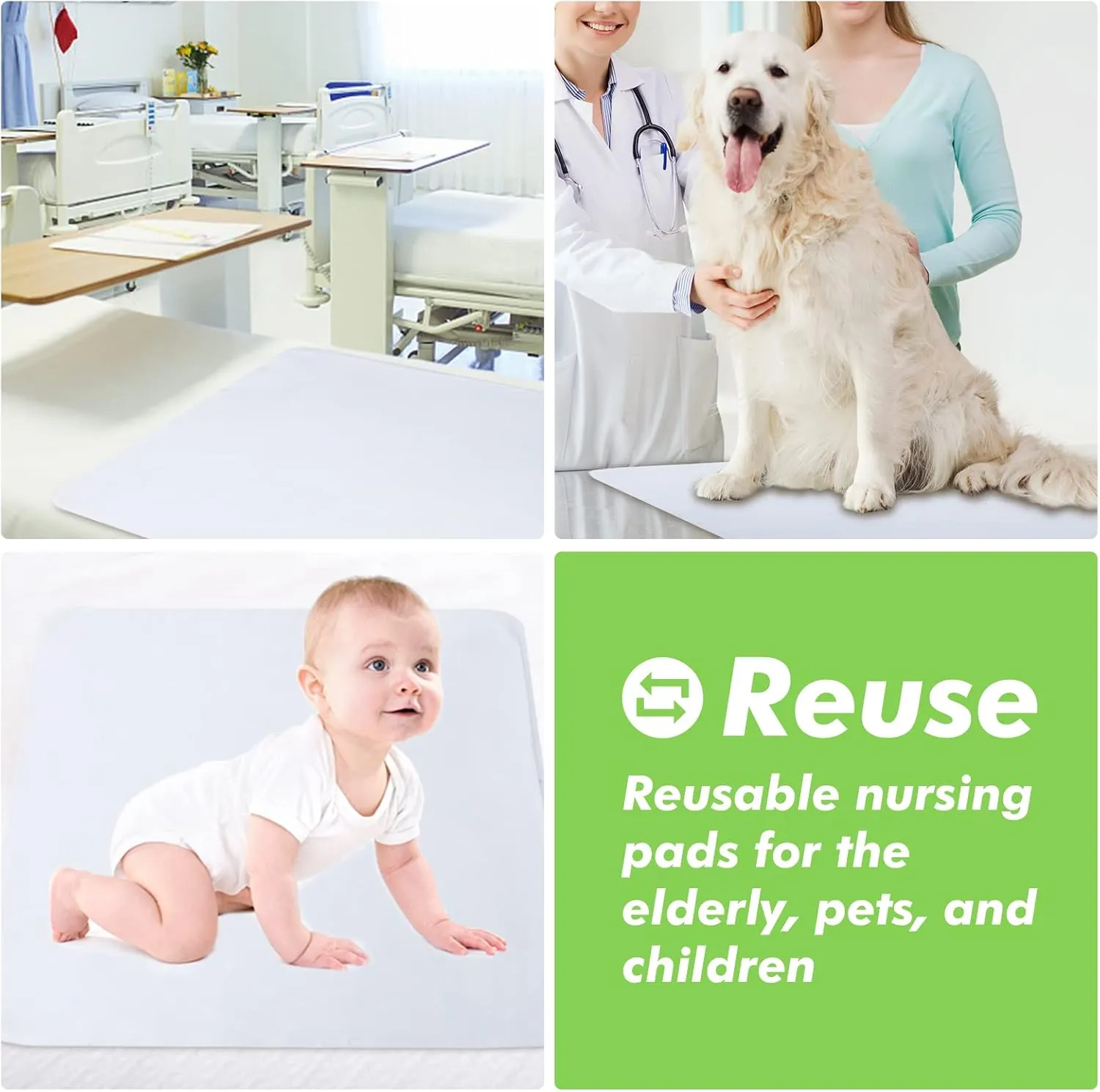 12 Pack Waterproof Underpads Washable Reusable Pet Dog Pee Pad Soft Incontinence Adult Senior, 34" x 36"