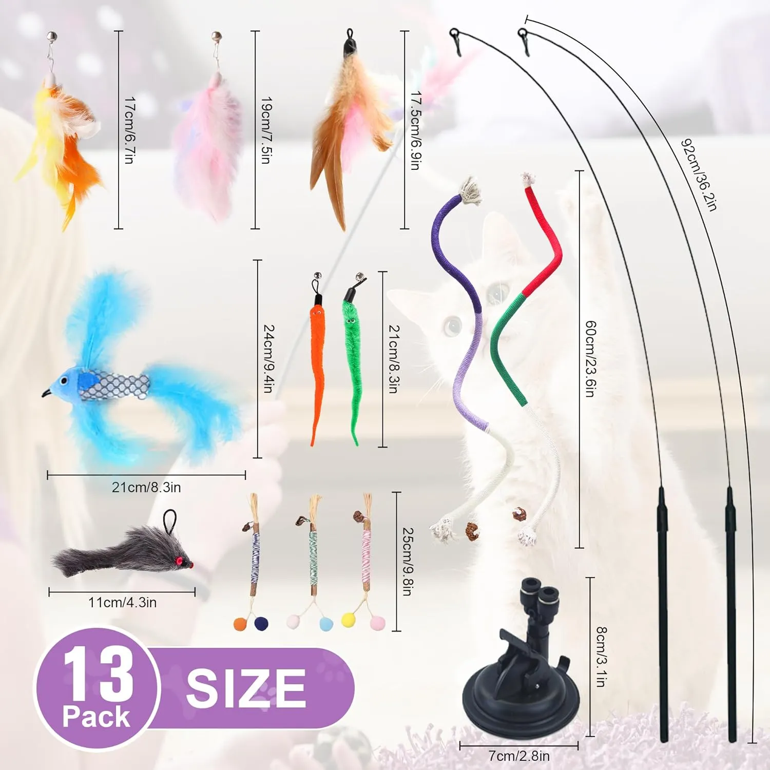 13 Pack Cat Chew Toy Set-Silvervine Sticks Catnip Rope Toys for Cats Teeth Cleaning, Kitten Dental Care,Interactive Cat Toys with Suction Cup Cat Wand Toy for Indoor Cats