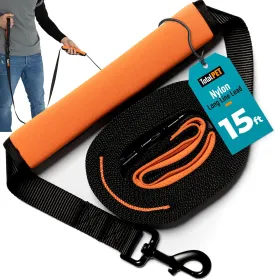 15ft Long Leash for Dogs - Long Line Dog Leash for Training Recall/Commands at Distance - Nylon, Heavy Duty - Ideal for Large & Small Breeds