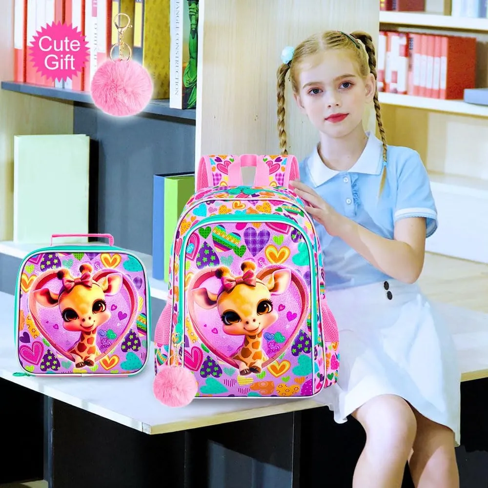 16" Girls Backpack, 3Pcs Kids Bookbag with Lunch Box, School Backpacks for Elementary Preschool Kindergarten