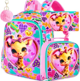 16" Girls Backpack, 3Pcs Kids Bookbag with Lunch Box, School Backpacks for Elementary Preschool Kindergarten
