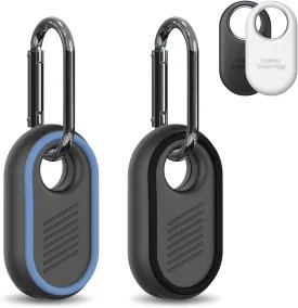 2 Pack Compatible for Samsung Galaxy SmartTag2 Case, Rugged Full Protective Anti-Slip Soft Silicone Case for Galaxy Smart Tag 2 with Key Ring, for Keys, Wallet, Luggage, Pets (Black & Blue)