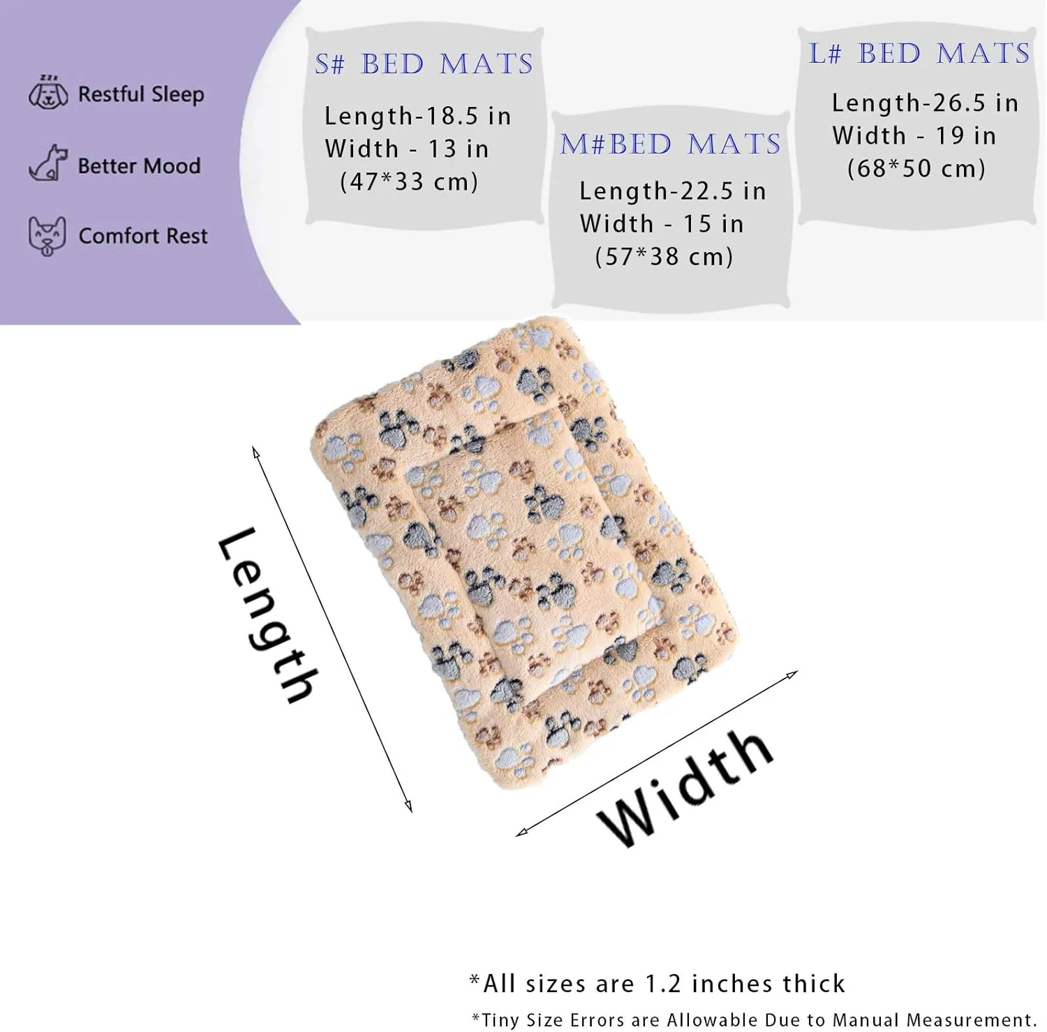 2 Pcs Pet Bed Mats. Ultra Soft Pet (Dog/Cat) Bed with Cute Prints. Reversible Faux Lambswool Kennel Pad for Medium Small Dogs and Cats. Machine Washable Pet Bed.