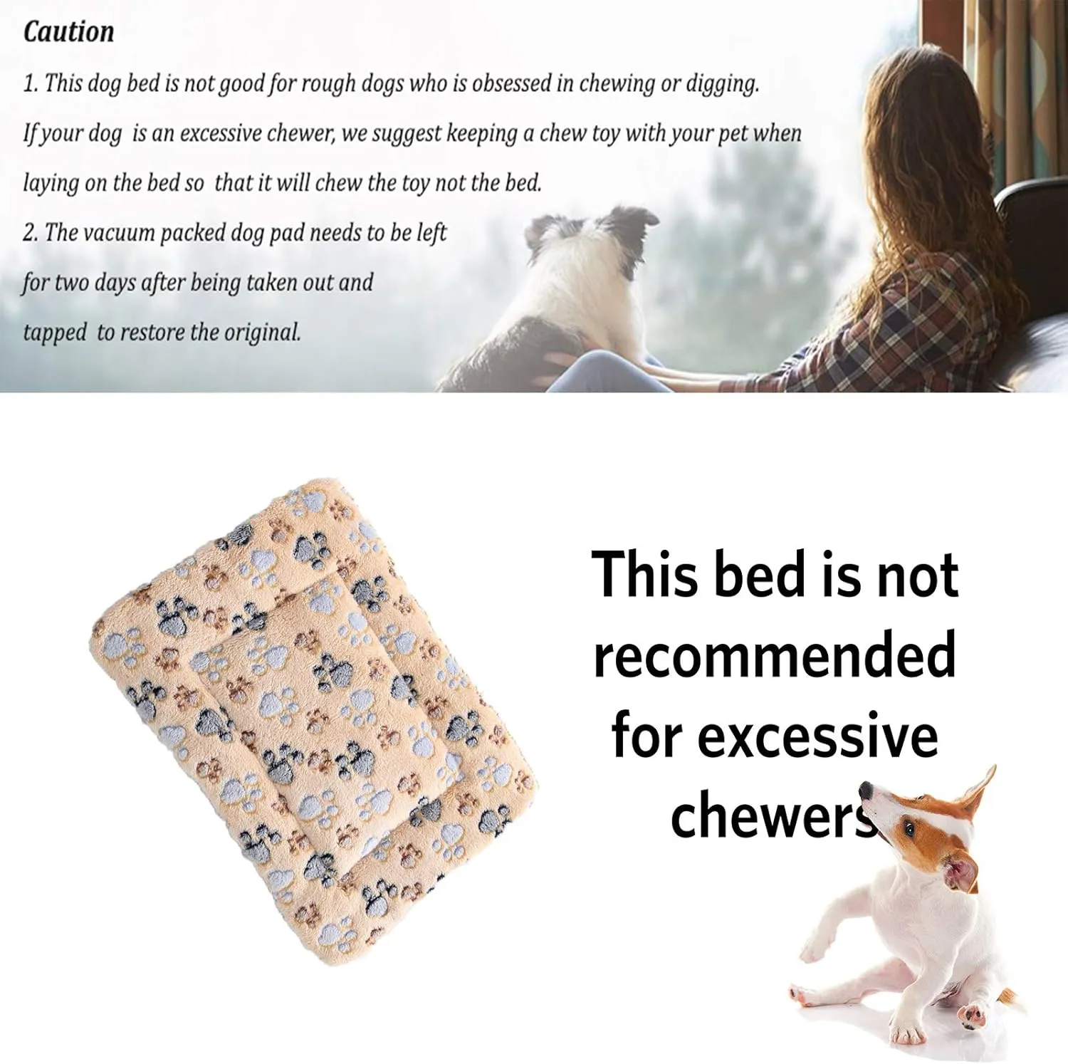 2 Pcs Pet Bed Mats. Ultra Soft Pet (Dog/Cat) Bed with Cute Prints. Reversible Faux Lambswool Kennel Pad for Medium Small Dogs and Cats. Machine Washable Pet Bed.