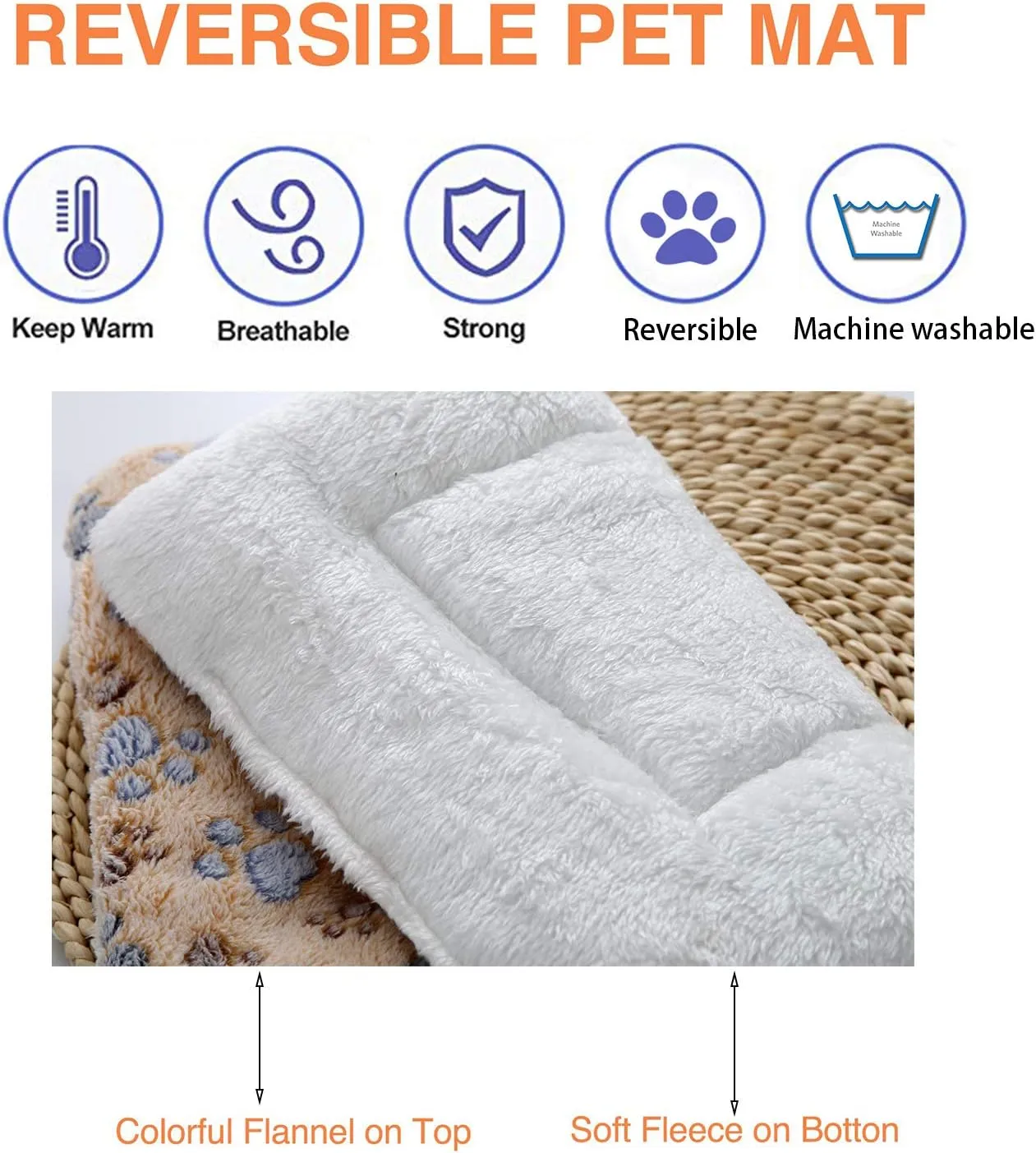 2 Pcs Pet Bed Mats. Ultra Soft Pet (Dog/Cat) Bed with Cute Prints. Reversible Faux Lambswool Kennel Pad for Medium Small Dogs and Cats. Machine Washable Pet Bed.