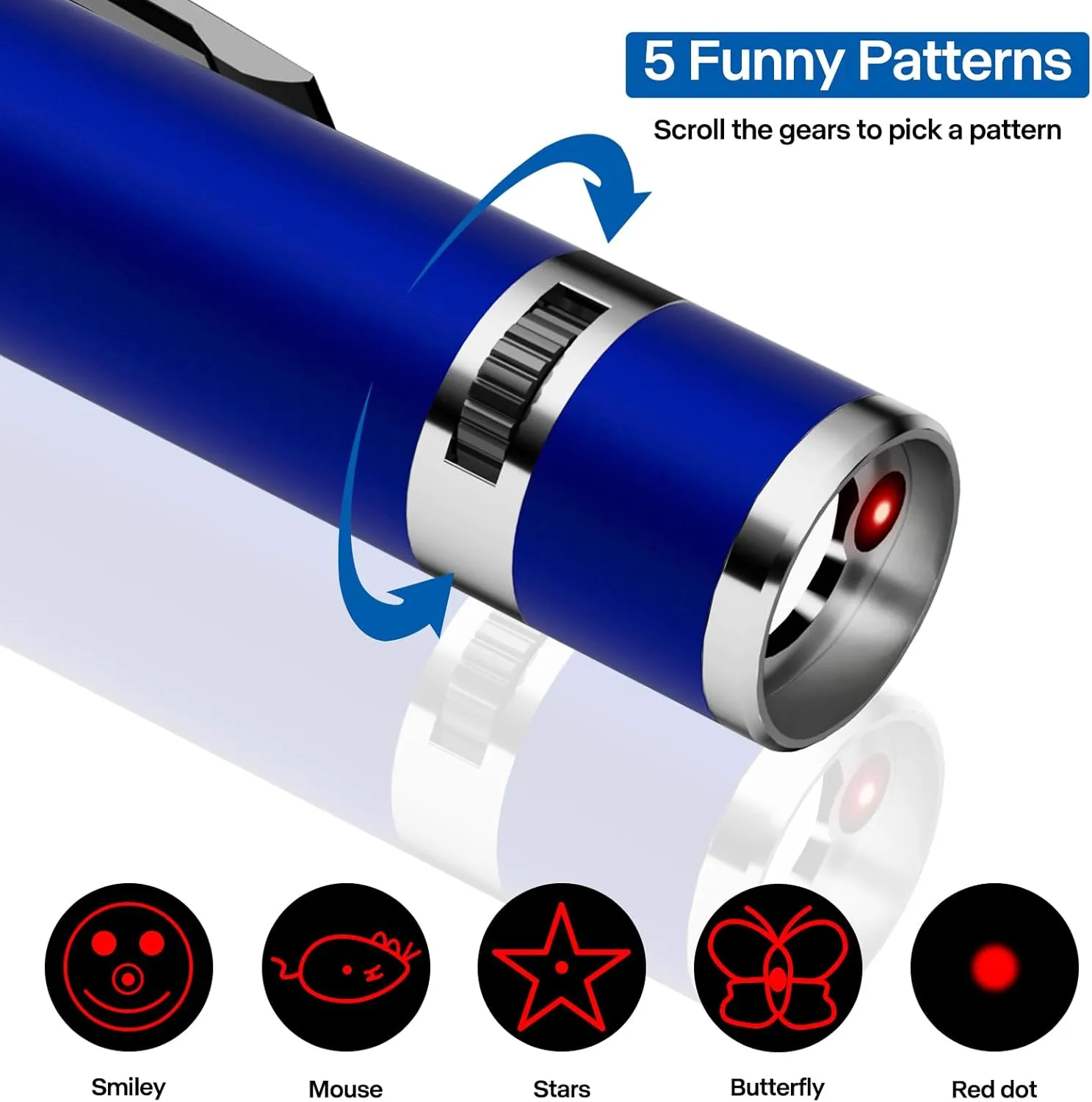 2-Piece Cat Toys Interactive for Indoor Cats, 7 Patterns, Rechargeable Cat Pointer Lights for Kitten Pet Dog Play Training Exercise, Blue and Black