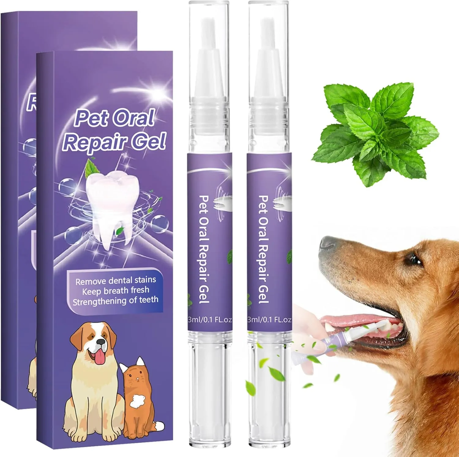2Pcs Pet Oral Repair Gel, 20g Pet Oral Repair Gel for Dogs Cats Mint Breath Freshener Tooth Pen Removing Tartar Toothpaste for Dog, Cat