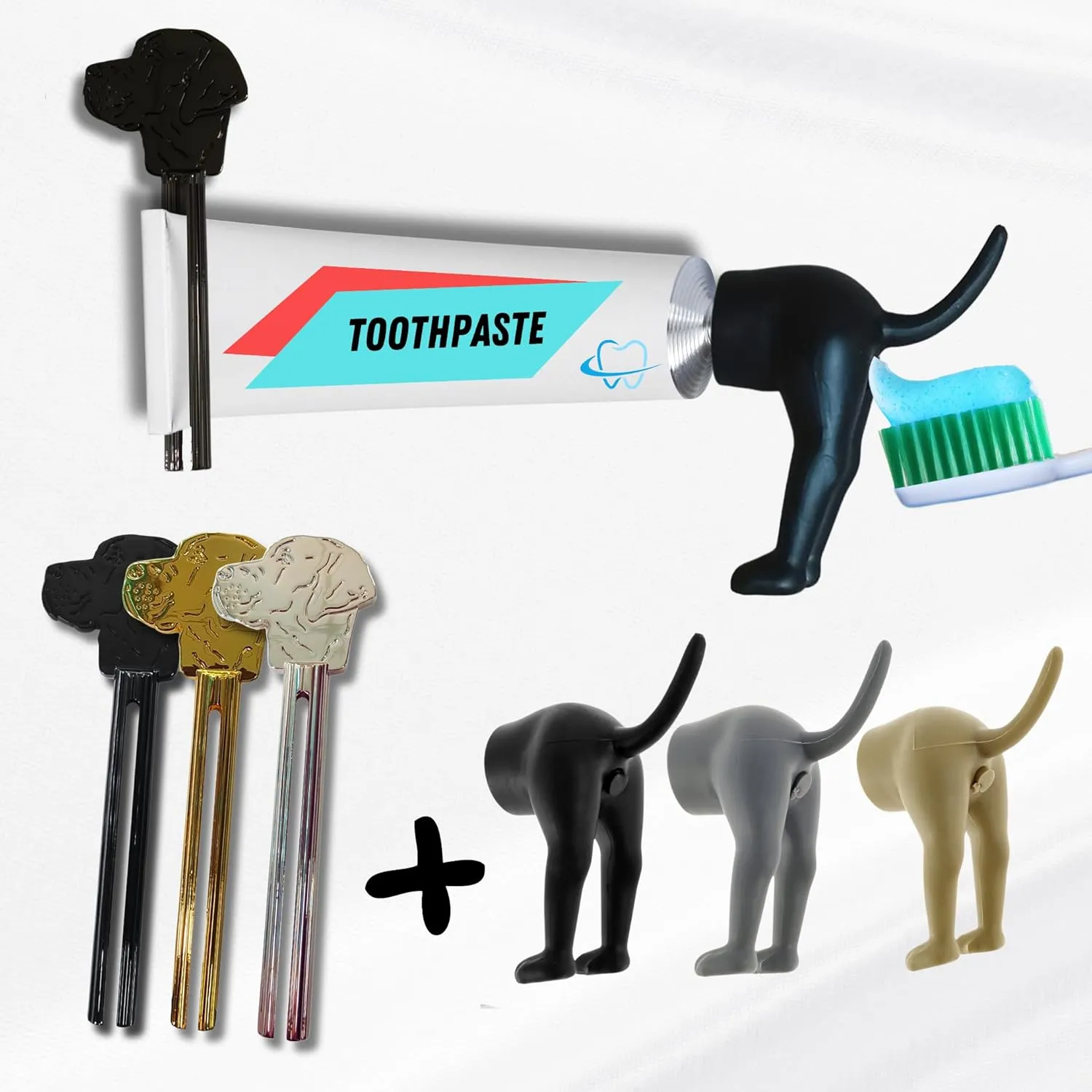 3 Funny Dog Toothpaste caps Silicone Material   3 Pcs Squeezer Toothpaste Tubes, Metal Tube Squeezer Ideal for Toothpaste/Cream | Funny Gifts Bathroom Accessories |