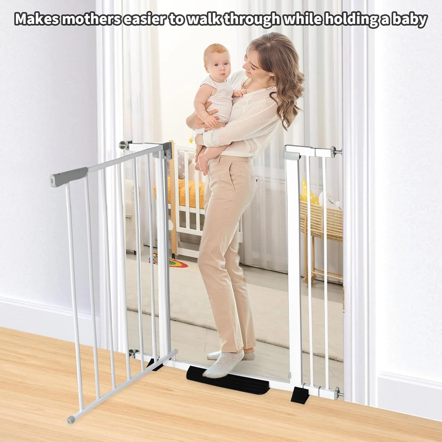30 Inch Tall Baby Gate Auto Close Dog Gate Adjustable 29.92"-43.71" Wide Pressure Mounted Walk Through Swing Pet Gate for Doorways (29.92"-43.71" Wide)