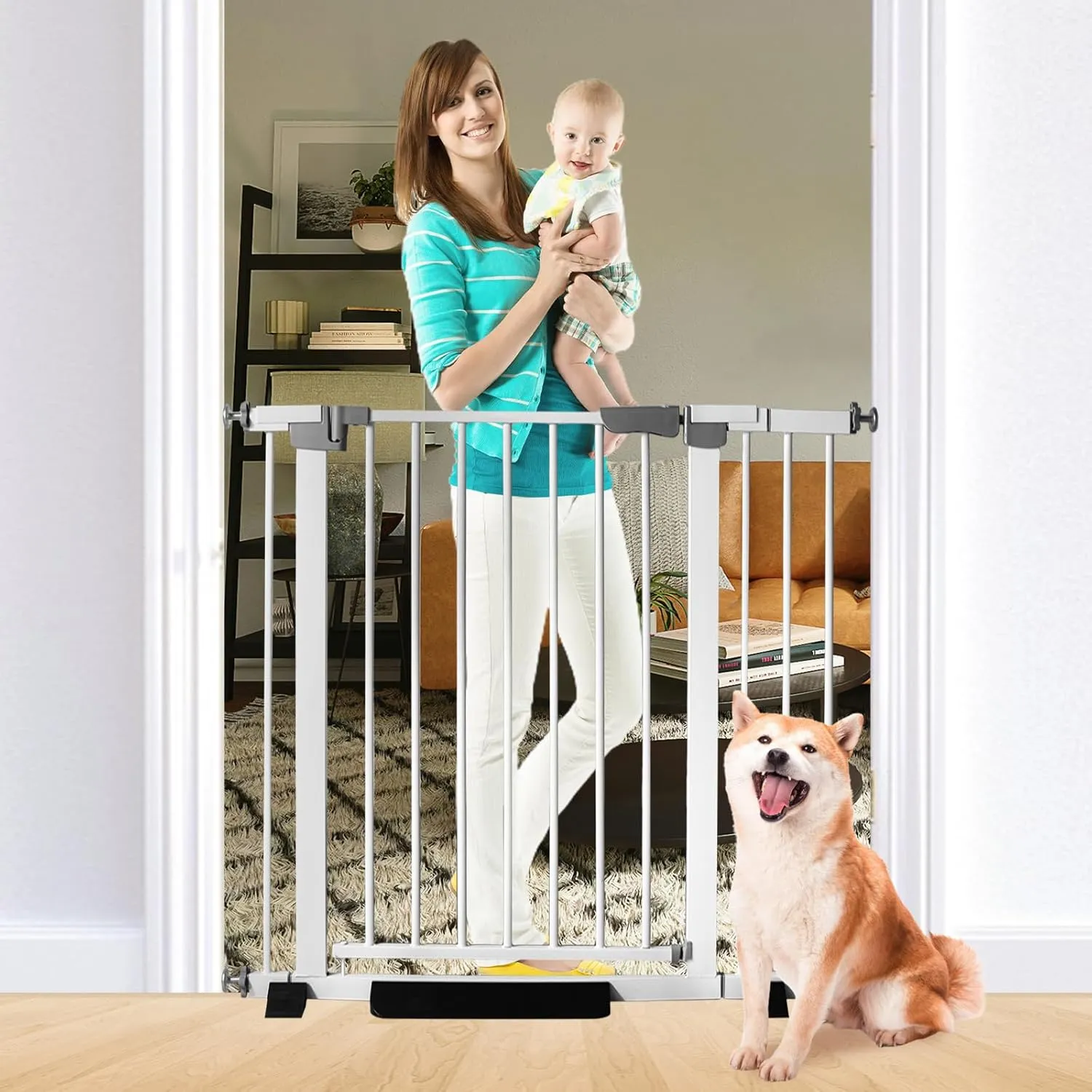 30 Inch Tall Baby Gate Auto Close Dog Gate Adjustable 29.92"-43.71" Wide Pressure Mounted Walk Through Swing Pet Gate for Doorways (29.92"-43.71" Wide)
