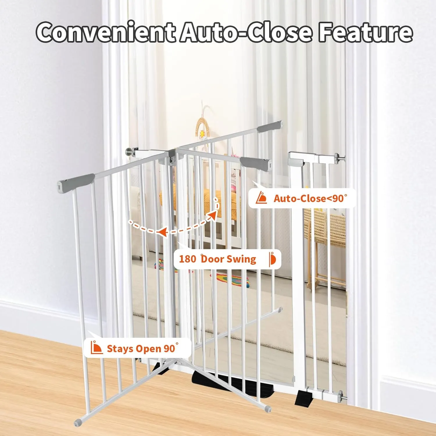 30 Inch Tall Baby Gate Auto Close Dog Gate Adjustable 29.92"-43.71" Wide Pressure Mounted Walk Through Swing Pet Gate for Doorways (29.92"-43.71" Wide)