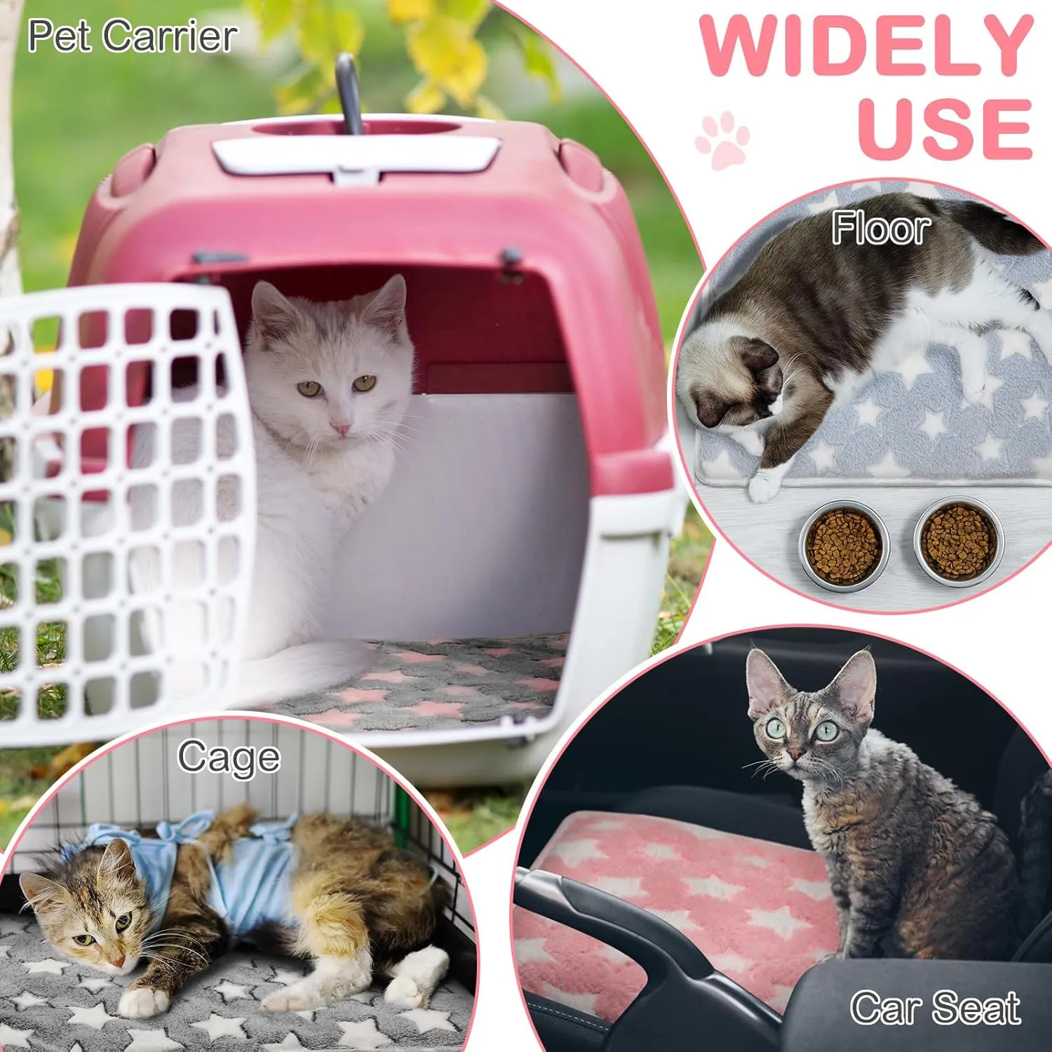 4 Pack Self Heating Cat Bed Cat Self Warming Pad with Removable Cover Extra Warm Thermal Pet Pad Washable Pet Crate Mat Anti Slip Kennel for Indoor Outdoor Pets(Star,16 x 20 Inches)