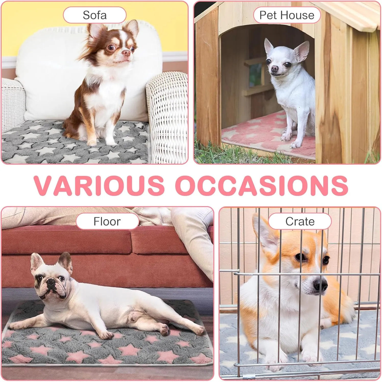 4 Pack Self Heating Cat Bed Cat Self Warming Pad with Removable Cover Extra Warm Thermal Pet Pad Washable Pet Crate Mat Anti Slip Kennel for Indoor Outdoor Pets(Star,16 x 20 Inches)
