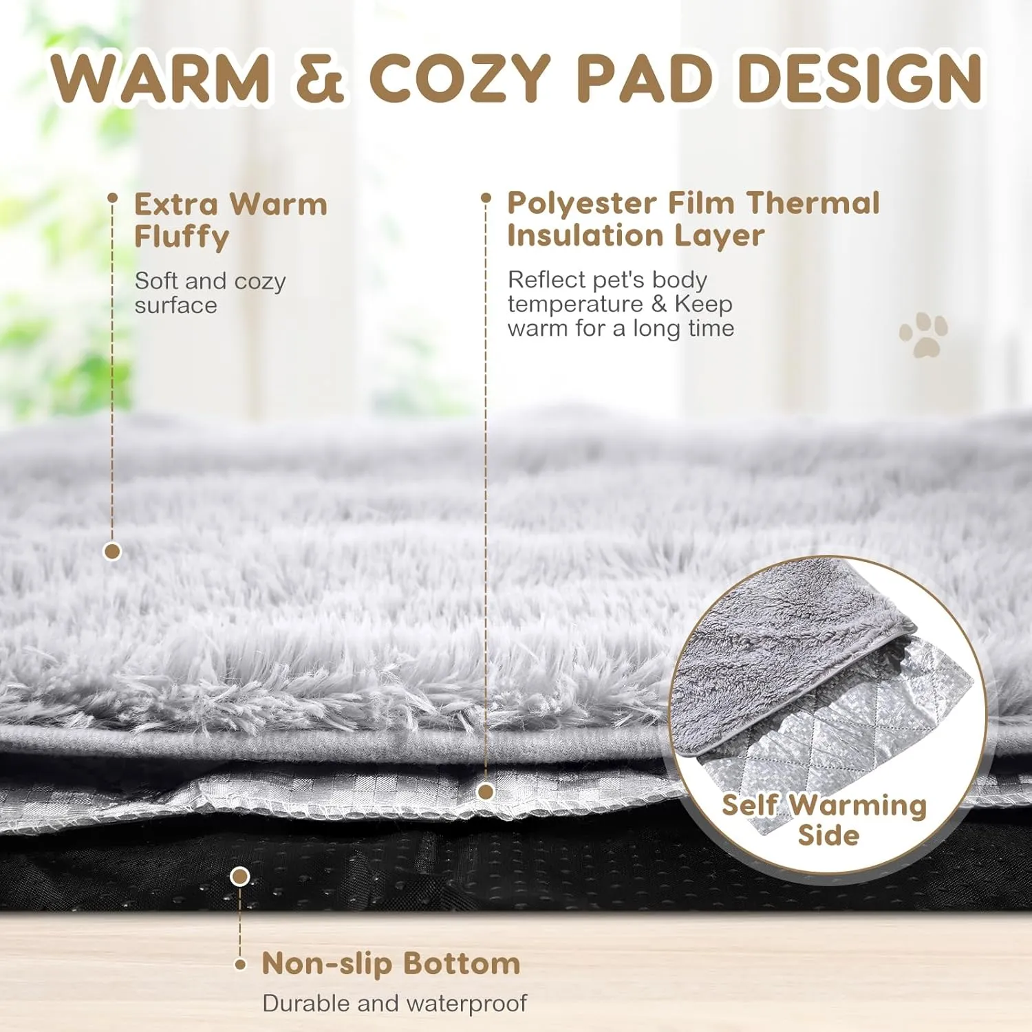 4 Pack Self Warming Cat Bed Pad Self Heating Dog Mat with Fluffy Faux Fur Plush Cat Calming Bed Thermal Mat Washable Pet Pad Anti Slip Bottom for Outdoor Indoor Pets(Grey,19" X 29")