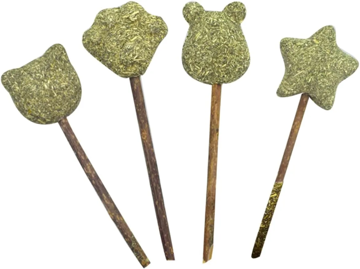 4pcs Chew Toys Kitten Treats Pet Toys Cat Treat Cat Nipp Cat Treat Toys Wooden Green Cat Catnip Ball Cat Sweet Lollipop Cat Toy Cat Grass Molar Toy Ball Kitten Teething Toys Cat