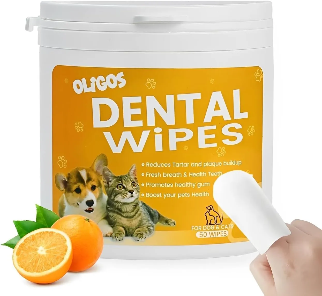 50 Pcs Dog Dental Wipes Pet Dental Finger Wipes for Dogs & Cats, Finger Toothbrush for Dogs, Reduces Plaque & Tartar, Freshens Pet Breath