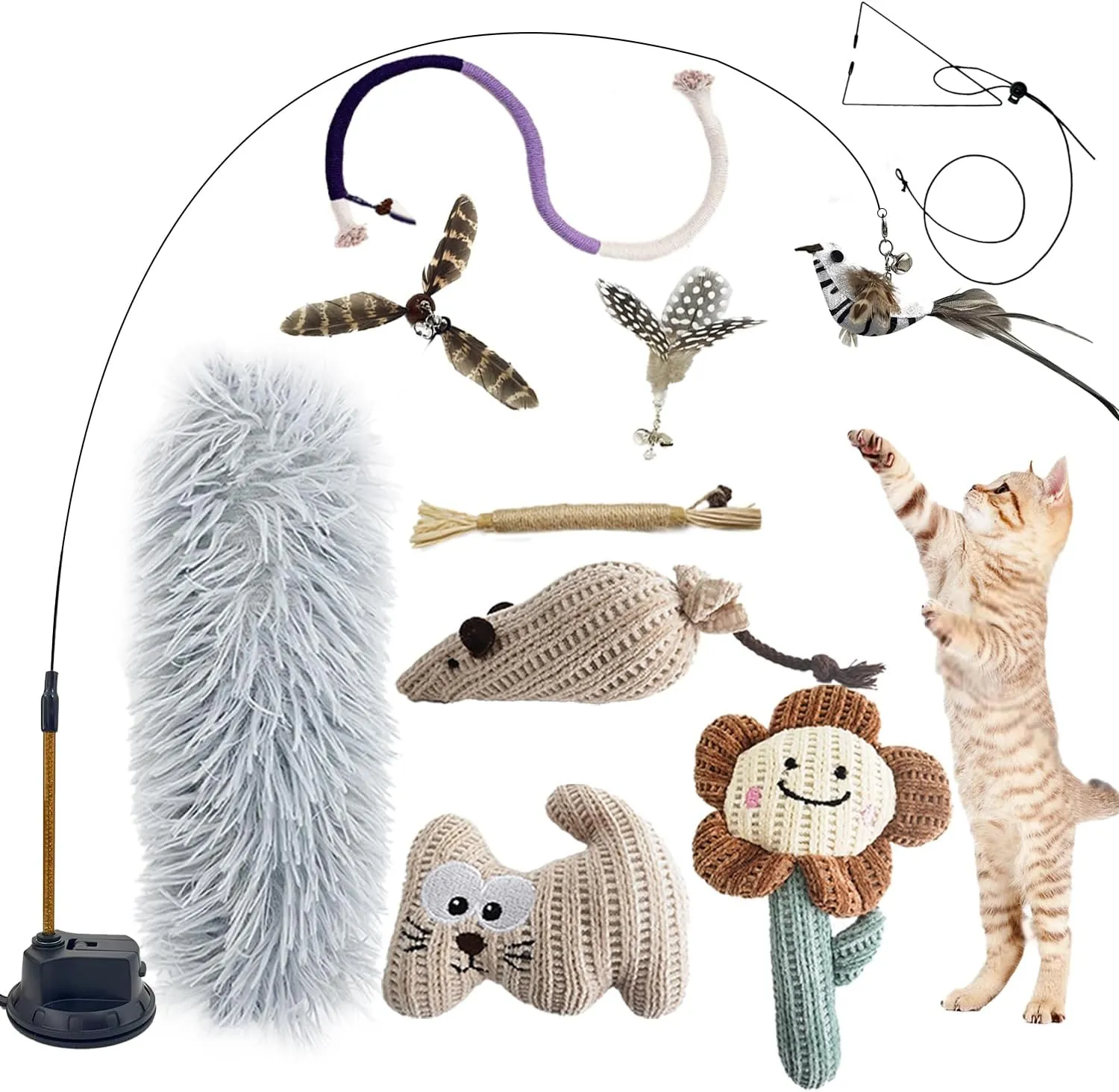 7-in-1 Interactive Cat Toys for Indoor Cats with Washable Adhesive Suction Cup, Hanging Cat Toys, Silvervine Stick and Sisal Chew Rope Catnip Teething Toy for Bored Kitten