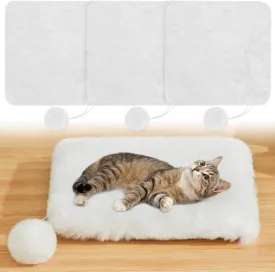 Abbylike 3 Pack 11.8" Square Cat Dog Bed Cushion Pad Mat Faux Rabbit Fur Pet Bed with Ball Anti Slip Soft Washable Cat Tree Tower Replacement Cushion Pad for Crate Cage Carrier Window Perch, White
