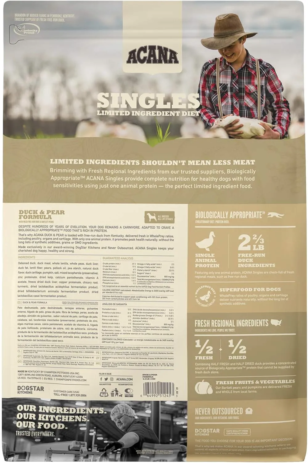 ACANA Singles Duck and Pear Recipe, 4.5lbs, Limited Ingredient Diet Dry Dog Food