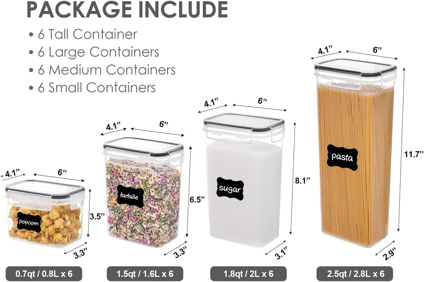 Airtight Food Storage Containers with Lids, Vtopmart 24 pcs Plastic Kitchen and Pantry Organization Canisters for Cereal, Dry Food, Flour and Sugar, BPA Free, Includes 24 LabelsBlack