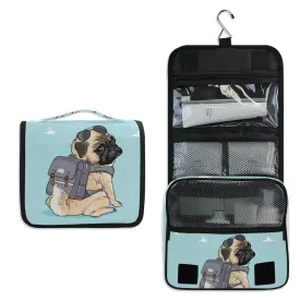 ALAZA Pug Dog Blue Travel Toiletry Bag Hanging Multifunction Cosmetic Case Portable Makeup Pouch Organizer with Hook