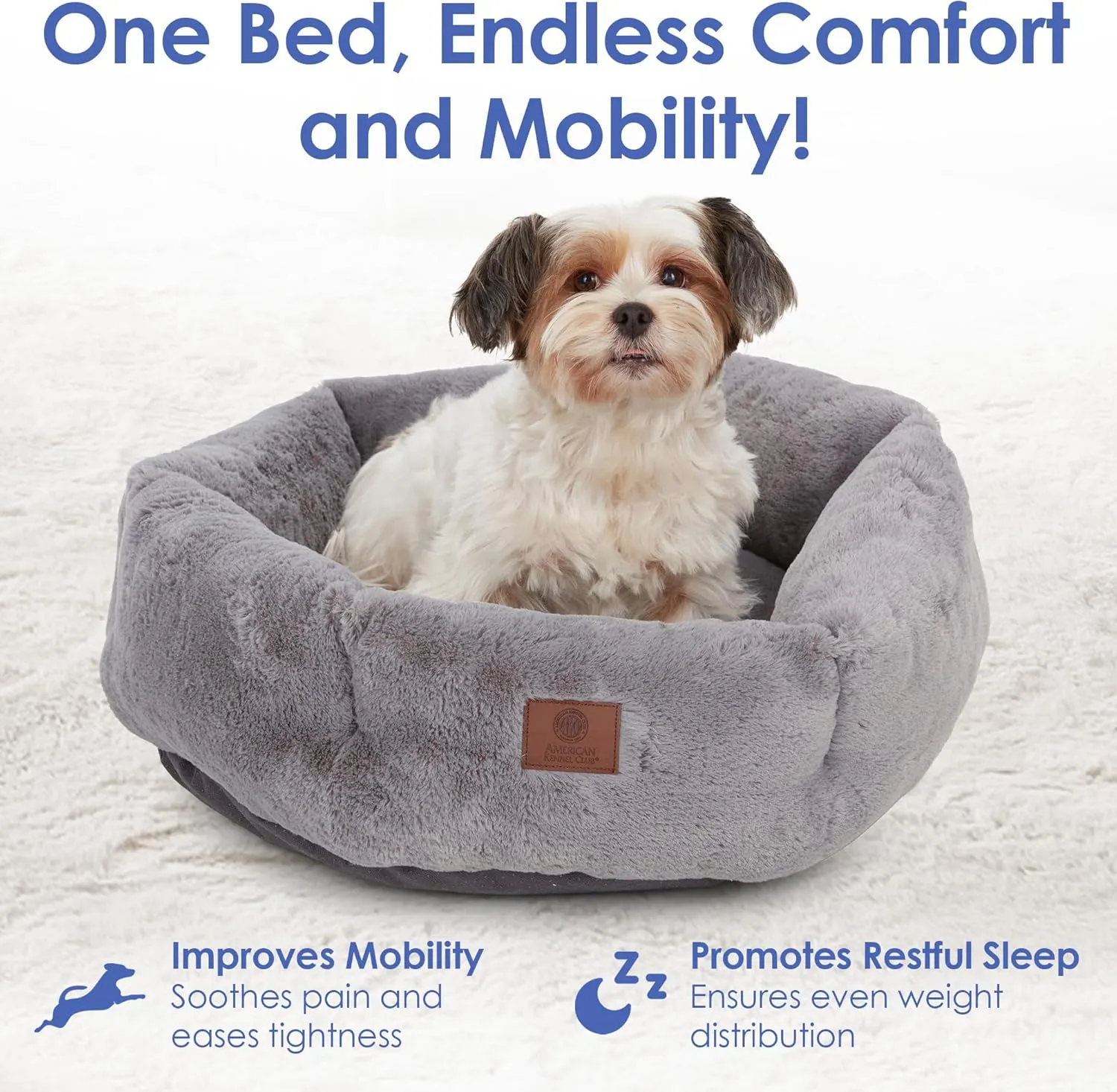 AMERICAN KENNEL CLUB Round Plush Dog Bed - 20" Cozy Donut Design for Small Pets, Ultra-Soft Washable Pet Bed with Non-Slip Bottom, Durable High-Loft Filling, Gray