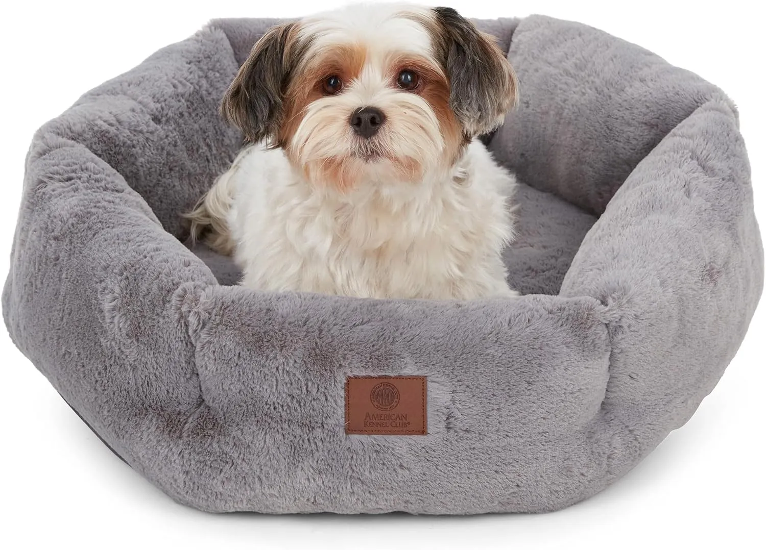 AMERICAN KENNEL CLUB Round Plush Dog Bed - 20" Cozy Donut Design for Small Pets, Ultra-Soft Washable Pet Bed with Non-Slip Bottom, Durable High-Loft Filling, Gray
