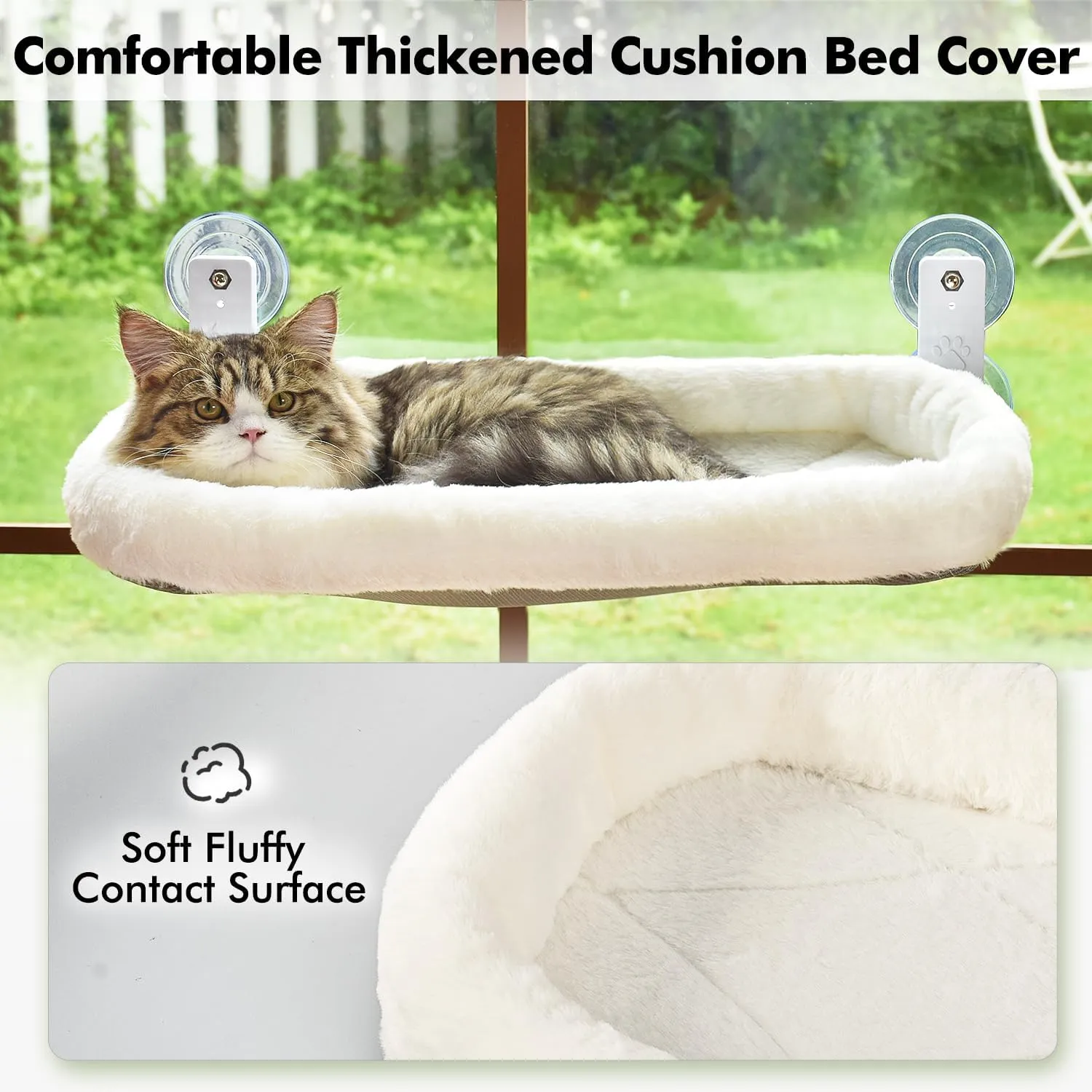 AMOSIJOY Cordless Cat Window Perch, Window Hammock for Cats with 4 Strong Suction Cups, Solid Metal Frame and Soft Cover, Indoor Cat Bed