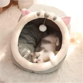 Andiker Cat Beds for Indoor Cats, Semi-Enclosed Cat Cave Bed with a Plush Ball Large Space for Cats to Sleep Soft and Comfortable Covered Cat Bed with a Washable and Detachable Mat (L, Grey)