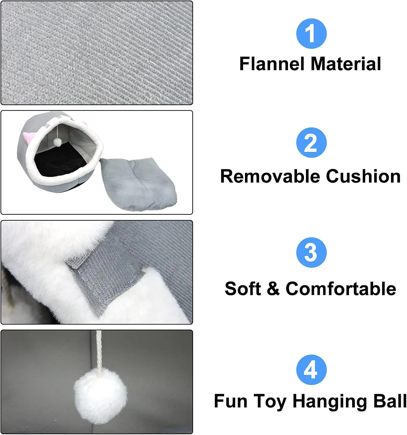 Andiker Cat Beds for Indoor Cats, Semi-Enclosed Cat Cave Bed with a Plush Ball Large Space for Cats to Sleep Soft and Comfortable Covered Cat Bed with a Washable and Detachable Mat (L, Grey)
