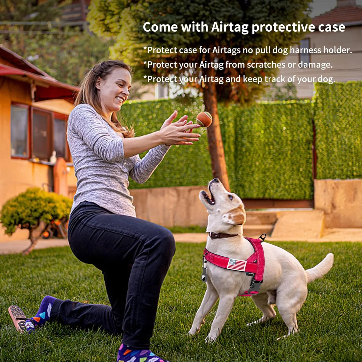 Annchwool No Pull Dog Harness with Airtag Case and Two Patches,Quick Fit and Reflective Escape Proof Dog Harness,Easy for Training Walking Vest Harness for Small & Medium and Large Dog(Red,S)