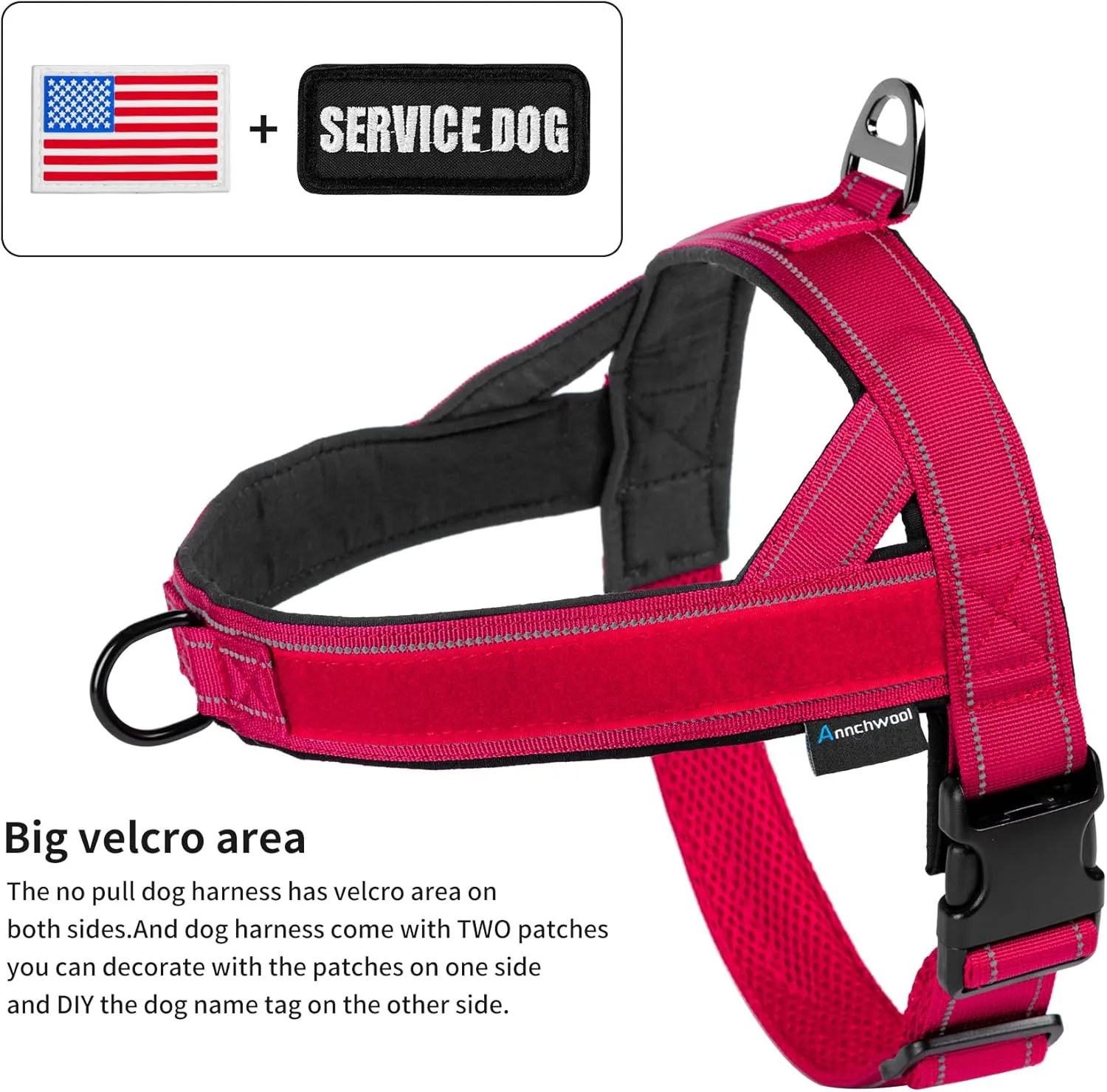 Annchwool No Pull Dog Harness with Airtag Case and Two Patches,Quick Fit and Reflective Escape Proof Dog Harness,Easy for Training Walking Vest Harness for Small & Medium and Large Dog(Red,S)