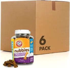 Arm & Hammer for Pets Nubbies Tartar Control Dental Treats for Dogs, Value Pack, 139 Count - 6 Pack | Dental Chews Fight Bad Dog Breath, Plaque & Tartar | Peanut Butter Flavor
