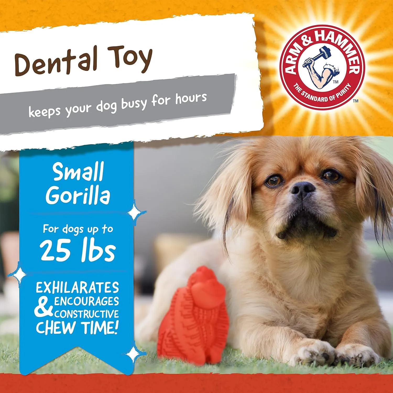 Arm & Hammer for Pets Super Treadz Mini Gorilla Dental Chew Toy for Dogs Dog Dental Chew Toys Reduce Plaque & Tartar Buildup Without Brushing for Dogs up to 25 Lbs (Pack of 24)