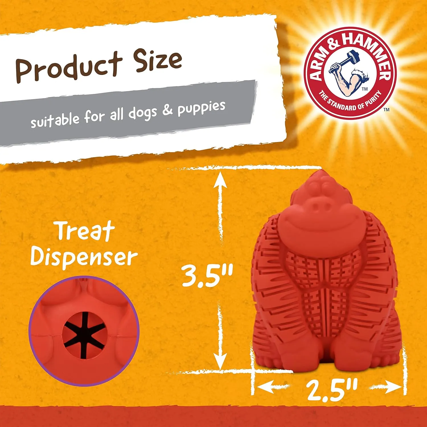 Arm & Hammer for Pets Super Treadz Mini Gorilla Dental Chew Toy for Dogs Dog Dental Chew Toys Reduce Plaque & Tartar Buildup Without Brushing for Dogs up to 25 Lbs (Pack of 24)