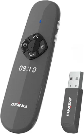 ASING Long Range Green Laser Pointer Presentation Remote Control 8GB USB for Storage & Transfer, Timing Display Presentation Remotes Clicker for Indoor Meetings, Cat Toys, Mac, Computer and Outdoor