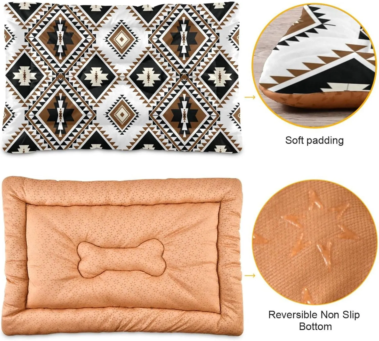 Aztec Navajo Pet Bed Mat for Dog Cat Crate Pad Non-Slip Bottom Design Washable Cushion Padding Pet Sleeping Bed, 24"x18"