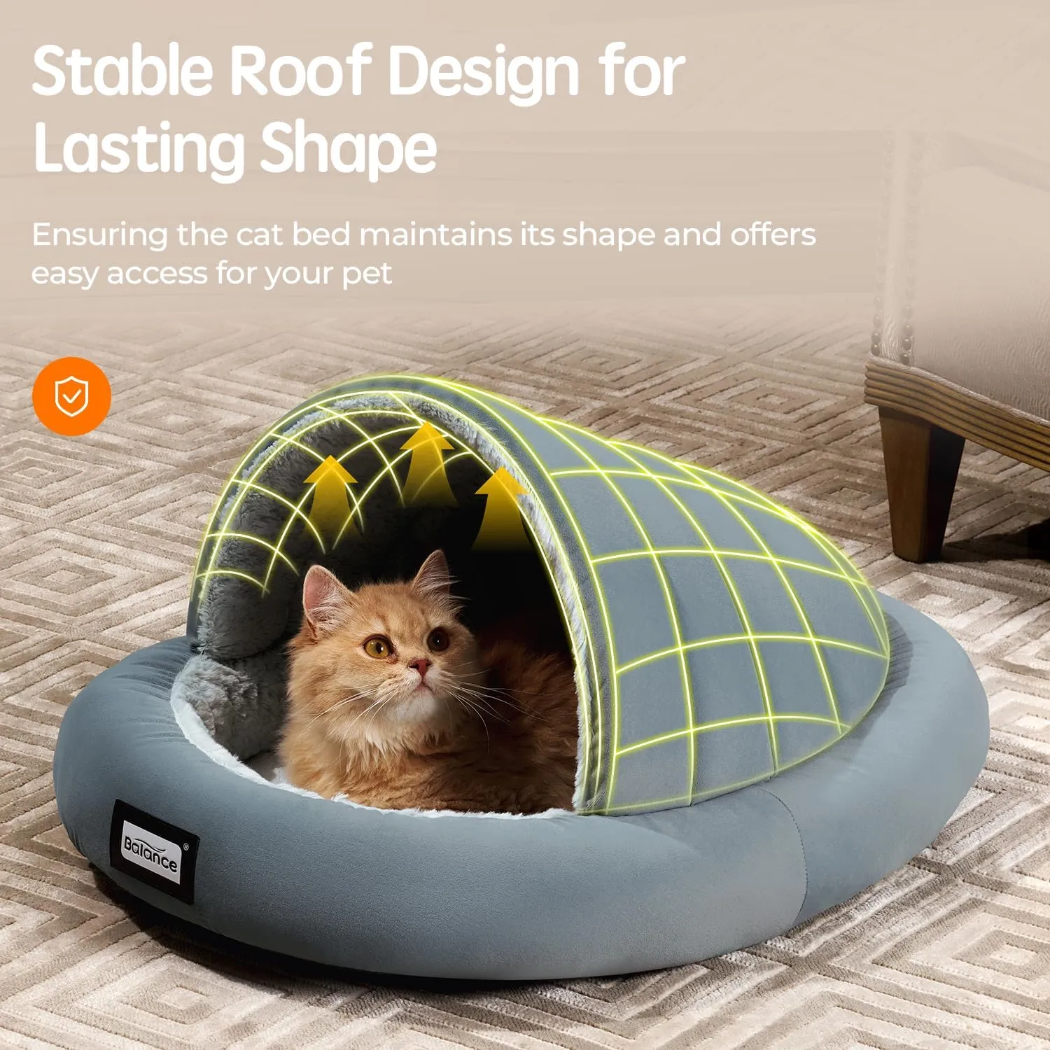 Balance 2 in 1 Cat Bed Cave for Kittens and Small Dogs, Cat Tents for Indoor Cats, Covered Cat Beds with Removable Cushion, Calming Cat Nest, Cat Hideaway, Washable Cat House with Non-Slip Bottom