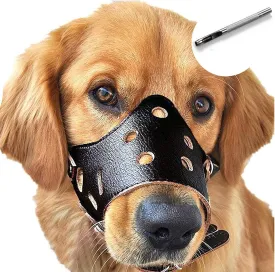 BARKLESS Dog Muzzle Leather, Soft Secure Anti-Barking Leather Muzzle for Large Sized Dogs to Prevent Biting, Breathable and Adjustable, Allows Drinking and Panting, Used with Collars