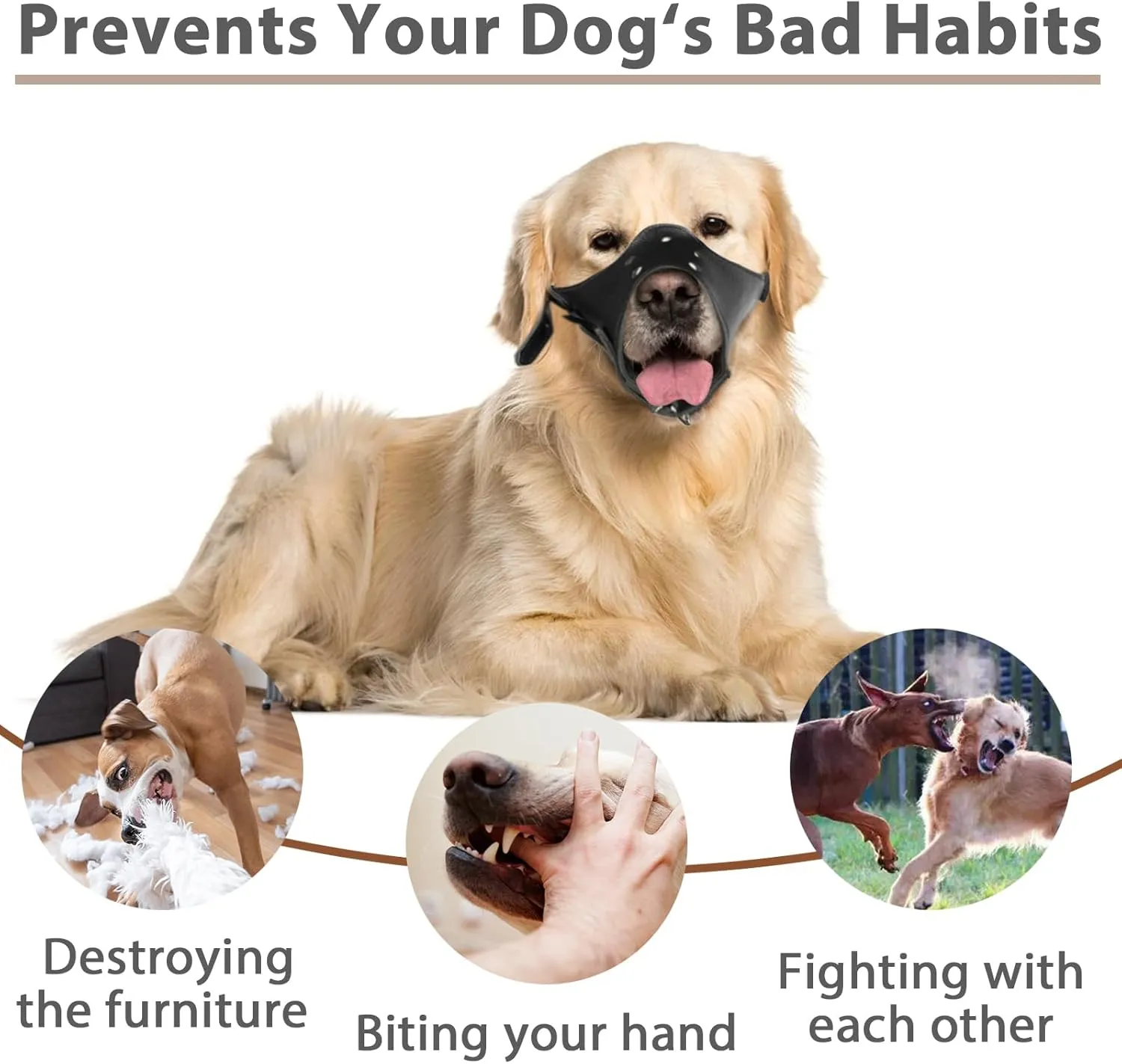 BARKLESS Dog Muzzle Leather, Soft Secure Anti-Barking Leather Muzzle for Large Sized Dogs to Prevent Biting, Breathable and Adjustable, Allows Drinking and Panting, Used with Collars