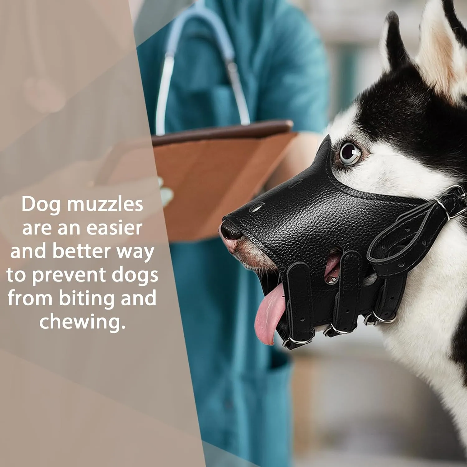 BARKLESS Dog Muzzle Leather, Soft Secure Anti-Barking Leather Muzzle for Large Sized Dogs to Prevent Biting, Breathable and Adjustable, Allows Drinking and Panting, Used with Collars