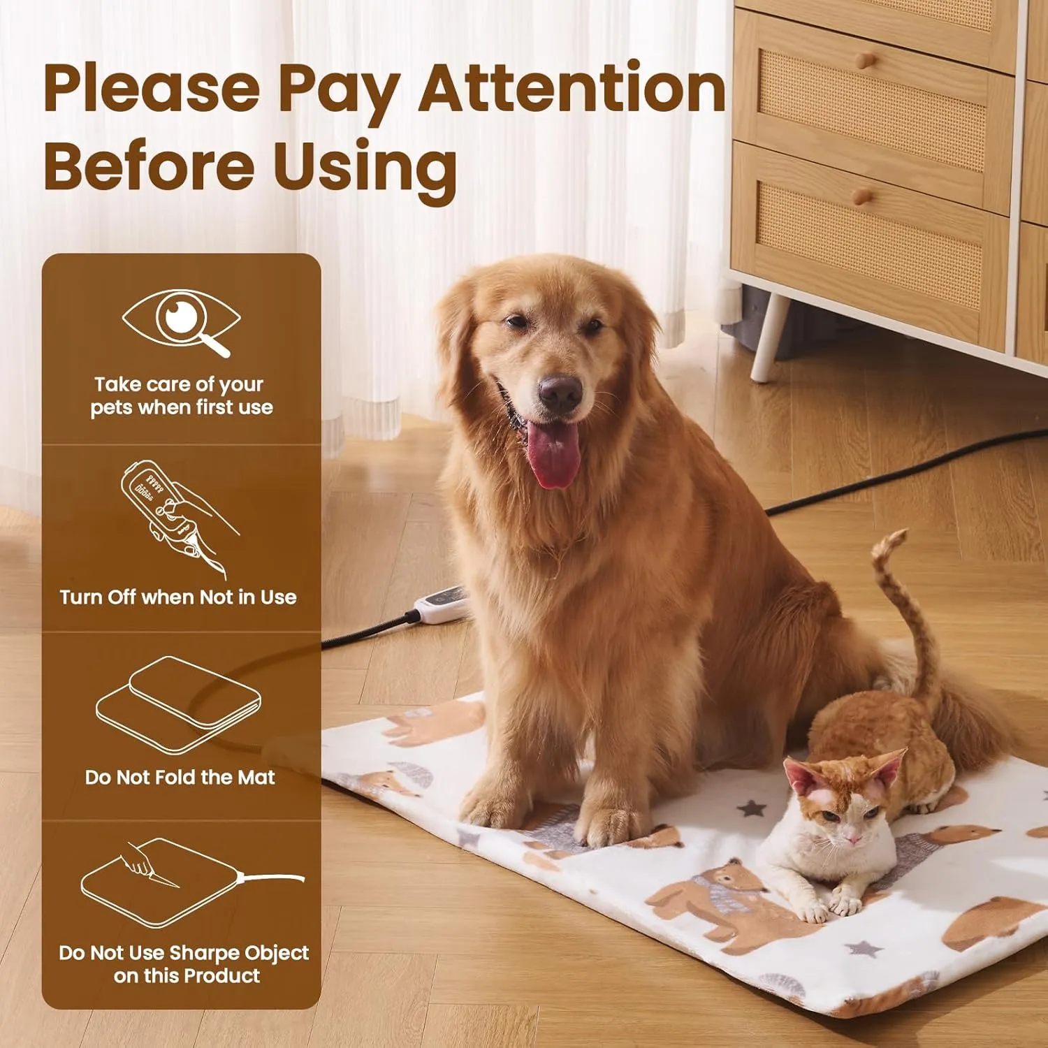 Bearhug Heated Cat Bed, Dog Heating Pad 28"18"[Two Replaceable Cover] Adjustable Temperature Pet Heating Pad with Steel-Wrapped Cord, Waterproof and Chew-Resistant for Cats Puppies Medium Animals