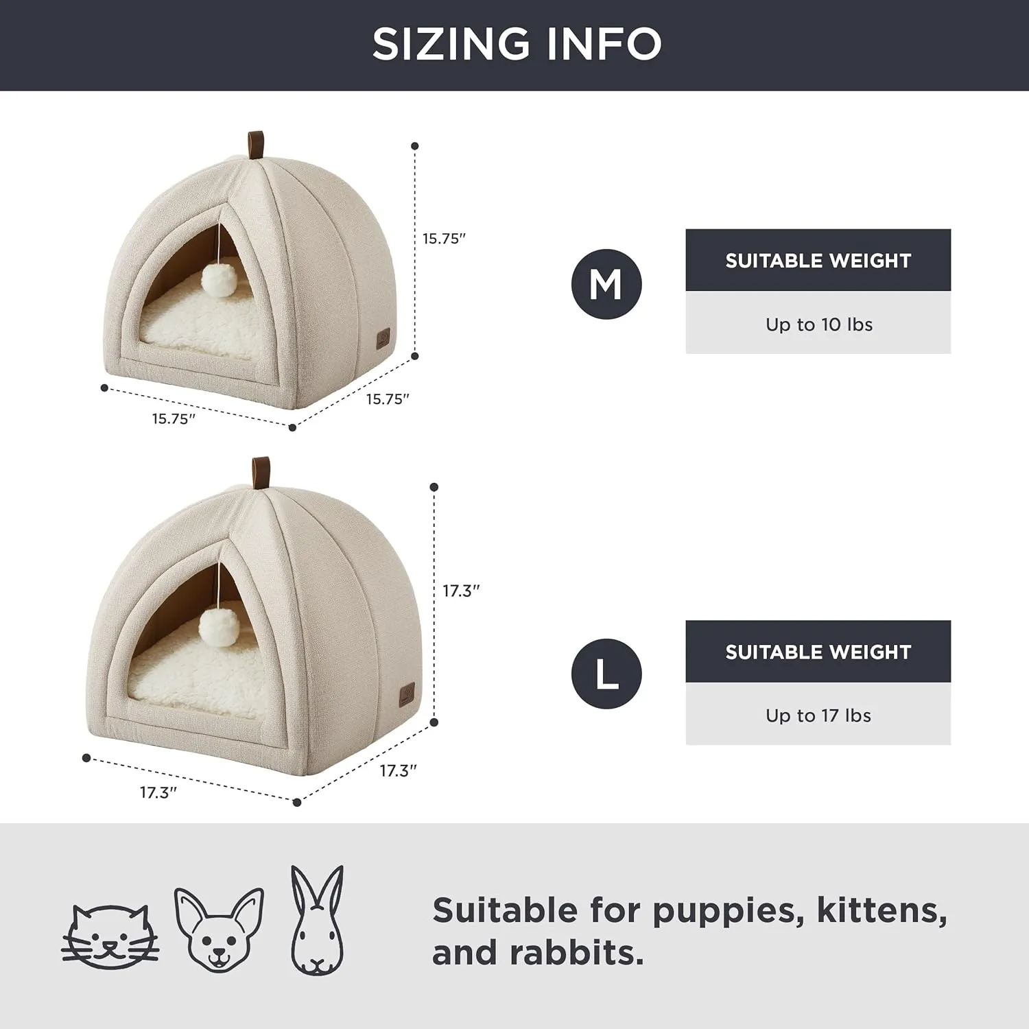 Bedsure Cat Beds for Indoor - 2 in 1 Cat Cave House Tent for Kittens and Small Pets with Removable Washable Cushioned Pillow, Foldable Kitten Hideaway with Non-Slip Bottom, Beige, 16 inches