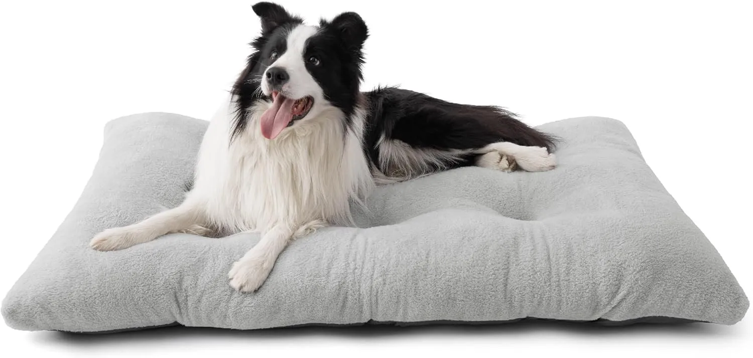 Bedsure Washable Dog Crate Bed for Extra Large Dogs, Comfort Fluffy Plush Pet Kennel Pad with Non-Slip Bottom, Machine Washable Pet Sleeping Mat, XL 41"x27", Gray