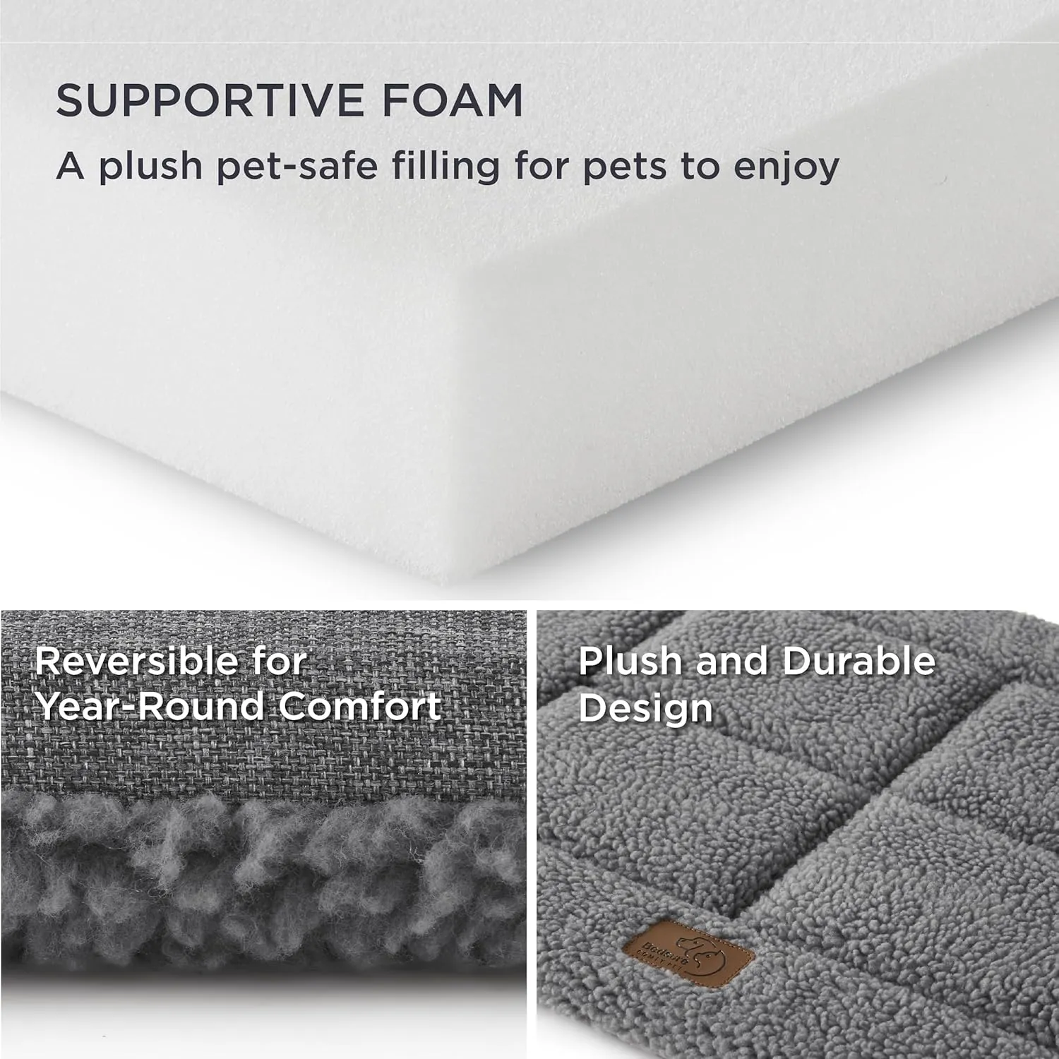 Bedsure Washable Dog Crate Bed for Large Dogs, Reversible Foam Floor Pet Mat, Versatile Lightweight Pet Crate Pad for Cages
