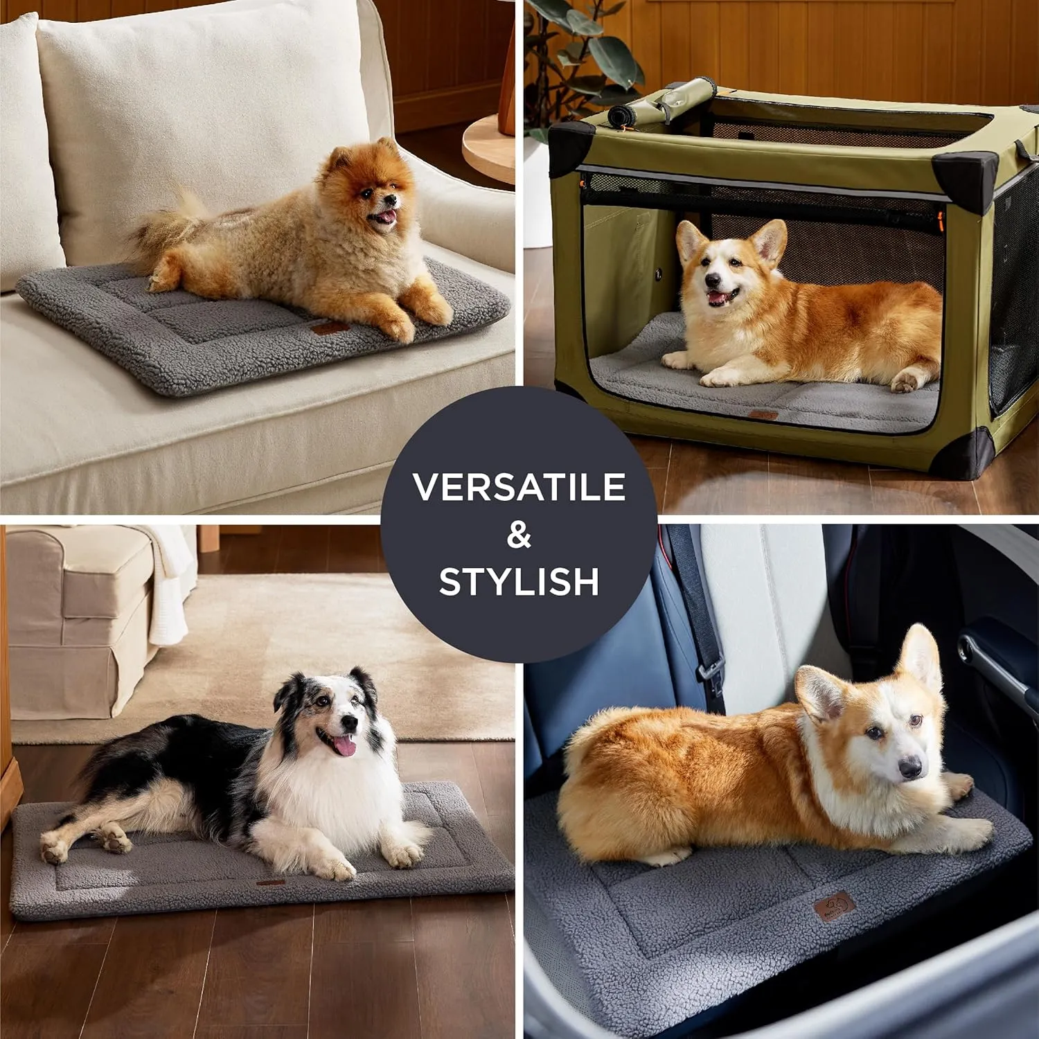 Bedsure Washable Dog Crate Bed for Large Dogs, Reversible Foam Floor Pet Mat, Versatile Lightweight Pet Crate Pad for Cages