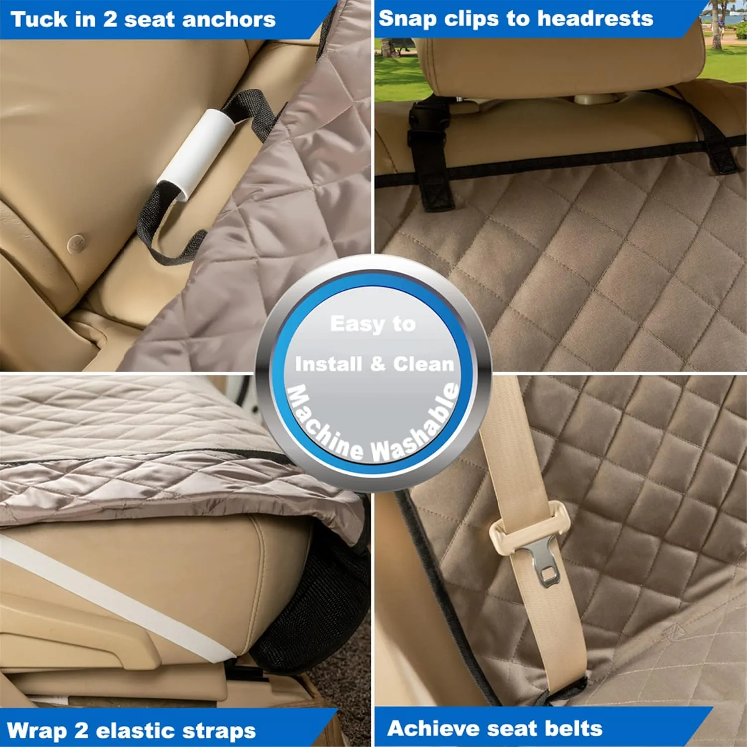 Bench Car Seat Cover Protector - Waterproof, Heavy-Duty and Nonslip Pet Car Seat Cover for Dogs with Universal Size Fits for Vehicles, Trucks & SUVs